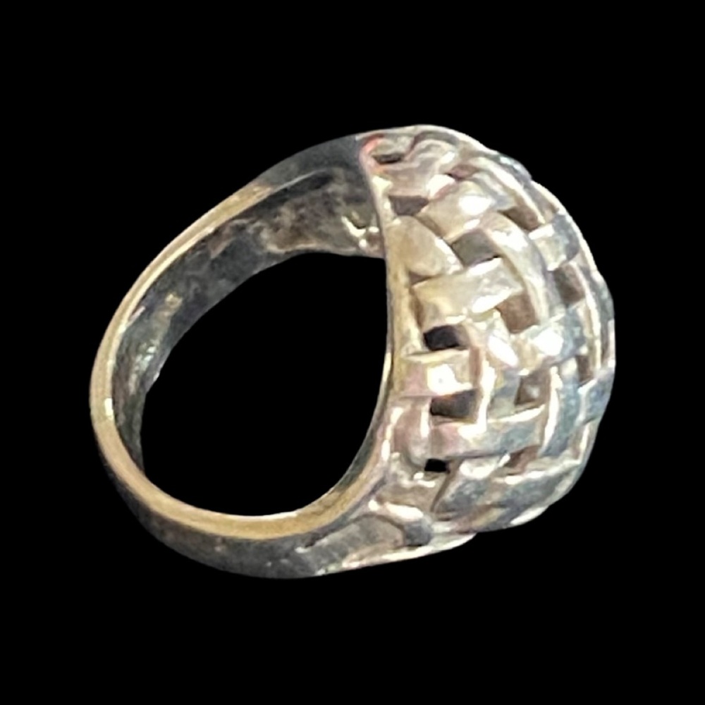Vintage sterling ring, domed open work basket weave. Solid sterling, Sz 5.5